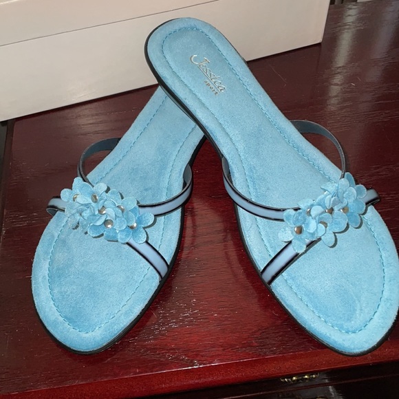 Jessica Shoes - Sandals by Jessica, Light Blue W Flower 9B NIB